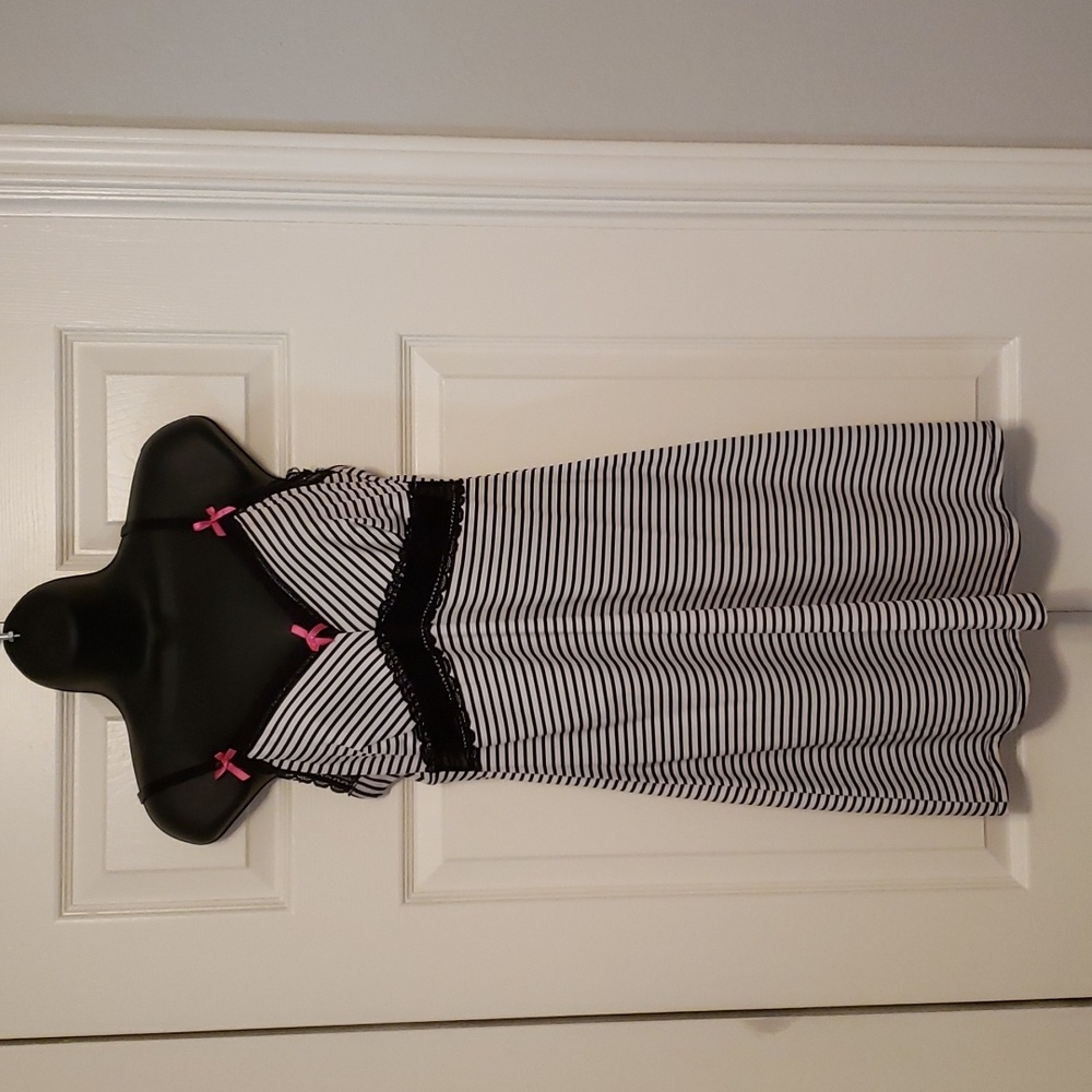 Black and White Striped Spaghetti Strap Slip with Pink Bows